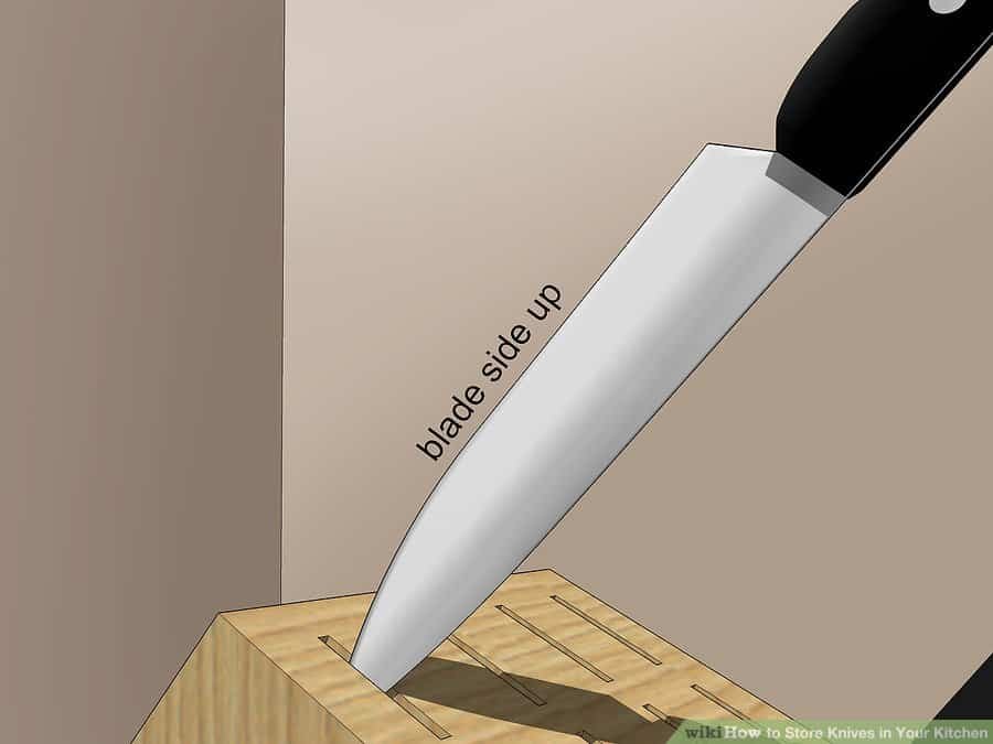 Storing knives in under cabinet knife block
